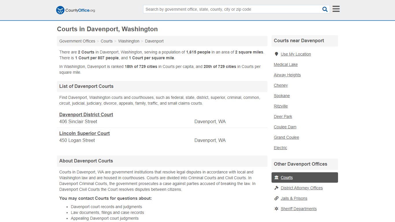 Courts - Davenport, WA (Court Records & Calendars) - County Office